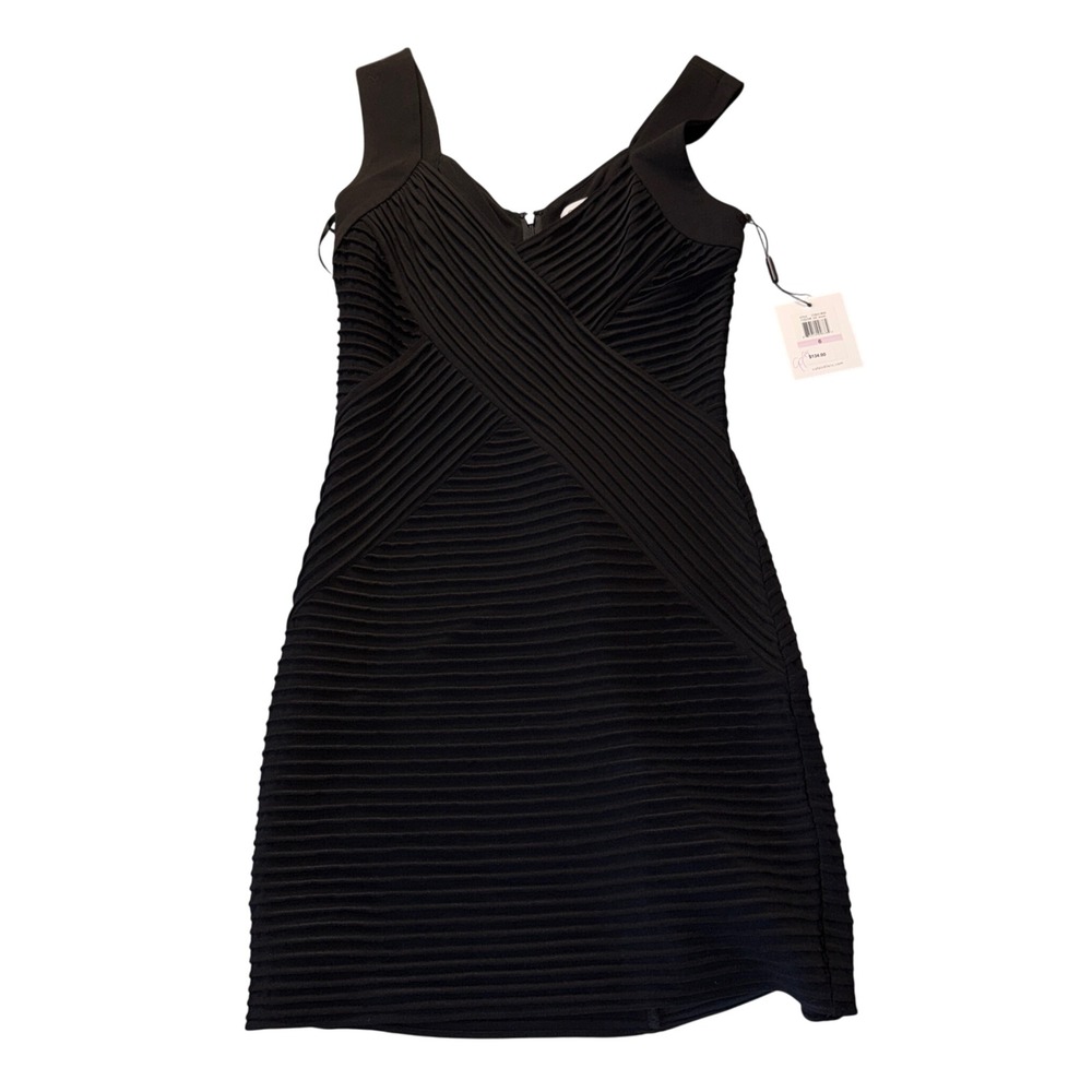 Calvin Klein Black Ribbed Sheath Mini Dress Size 6 New with Tags‎